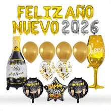 Kit Globos Metálicos Letrero Letras Decoración Fiesta Feliz Año Nuevo 2026 Botella y Copa Globos Latex Lentejuela Dorada 28 Pzas(default) - Multicolor - Ver 10