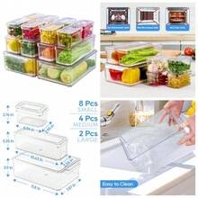 14 Pack Fridge Organizers, Refrigerator Organizer Bins With Lids,   Stackable Fruit Storage Containers For Fridge, Vegetables, Food And Drinks - Default - View 2