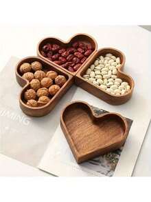 1 Pc Heart-Shaped Solid Wood Tray, Wooden Tray For Home Decoration, Farmhouse Decoration, Dried Fruit And Nut Tray For Food And Beverage, Stackable Heart-Shaped Walnut Tray, Household Kitchen Supplies, Home Decoration - Multicolor - View 2