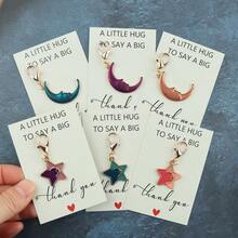 3pcs/6pcs Star & Moon Keychain Set, Comes With Appreciation Hug Card, Ideal Gift For Friends, Family, Decorative Star & Moon Keychain Set, Perfect For Birthday, Party, Ramadan, Holiday Gifts - Multicolor - View 2
