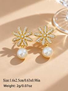 A Pair Of Elegant And Sweet Ladies' Earrings With A Unique Design, Featuring Zirconia - Adorned Flowers And Imitation Pearls, Exuding A Sense Of Fashion And Luxury. - Multicolor - View 17