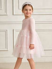Balabala Girls' Tulle Princess Dress With Bow Decor, Girl's Party Dress, Spring 2026 - Red Hue - View 2