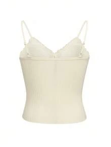Lace V-Neck Sexy Camisole Bra For Women, Summer Camisole With Chest Pad, Backless Bra Top - Apricot - View 7