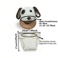 2pcs Baby Cartoon Puppy Dog Design Sets Newborn Photography Props Hand-Knitted Hat & Shorts Set With Tail For Studio Photos Accessories - Multicolor - View 2