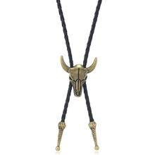 1pc Unisex Bolo Tie, Rodeo Cowboy Leather Bull Head Necklace, Western Style - Multicolor - View 11