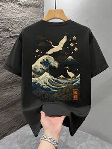 1 pieza Camiseta de manga corta holgada con estampado de moda para hombre | Diseño exquisito | Esencial para el verano | Fácil de combinar, mostrando tu estilo - Negro - Ver 3