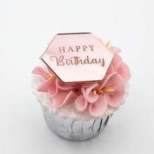 6个六边形生日快乐亚克力纸杯蛋糕装饰插牌 - 彩色 - 查看 8