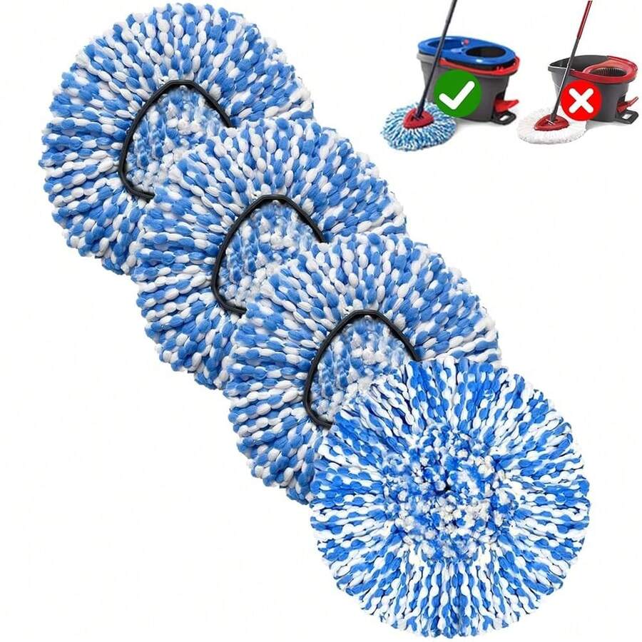 4 Pack Mop Replace Heads Compatible For OCeda, Spin Mop Refill Head Replacement For RinseClean 2-Tank System - Fluffy Microfiber, Machine Washable And Easy To Replace - Blue - 查看 1