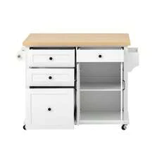 Mobile Kitchen Island On Casters With Extendable Dining Table, Kitchen Cart With Multifunctional Drawers, Ideal For The Kitchen And Dining Room (Black) - White - View 7