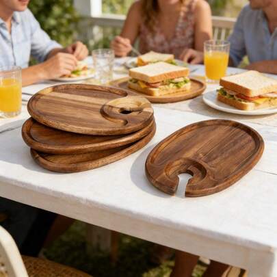 1pc Acacia Wood Snack Tray, Wooden Cheese Board With Cup Holder, Mini Charcuterie Board, Suitable For Party, Picnic, Birthday, Family Gathering