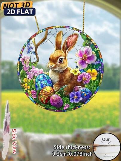 2D Flat Easter Bunny & Floral Acrylic Suncatcher Hanging Decor - Egg Decorations, Windows, Bedrooms, Gardens, Perfect Easter Gifts & Party Decorations, Rabbit Ornaments, Delicate Craftsmanship, 2D Flat Home Decor, Gifts