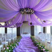 1件393英寸浅紫色薄纱面料,长款纯色薄纱窗帘,多用途派对背景,适用于婚礼拱门、家居装饰、婚礼拱门背景、婴儿派对装饰、紫色拱门面料、家居装饰、生日婚礼派对 - 紫色 - 查看 5