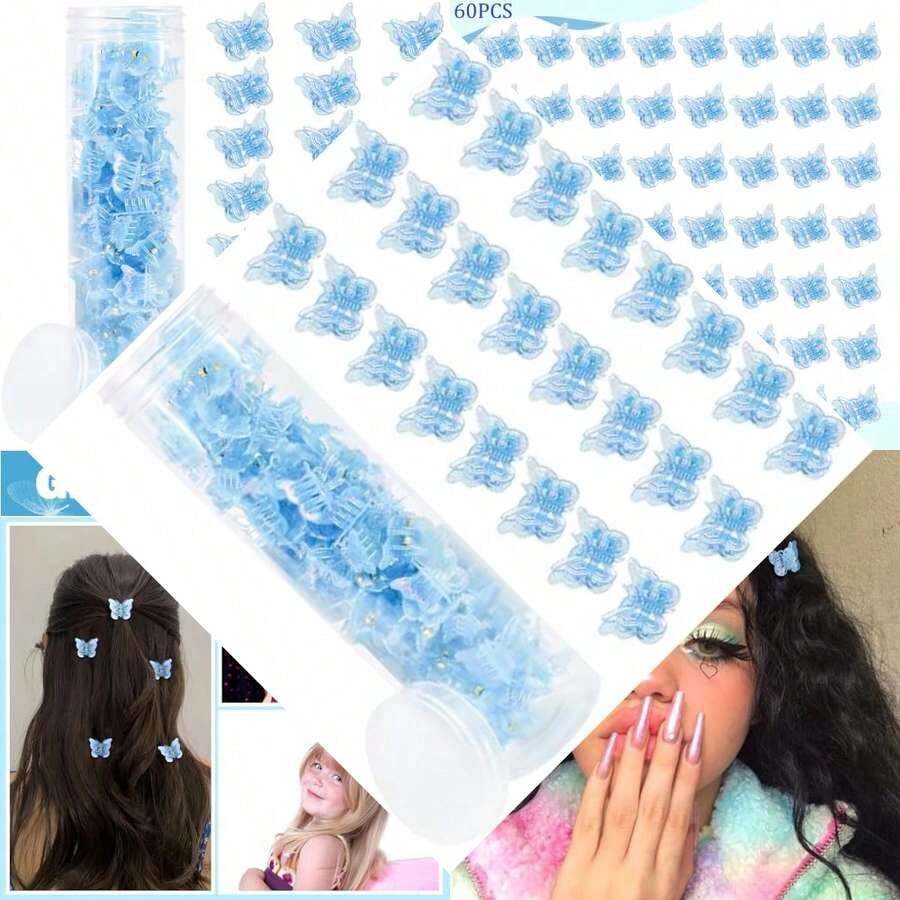 Mariposa - shaped Hairpins for 90s/Y2K Style, Ideal for Girls and Women, Comes with Box and Purple Silk, Great Hair Accessories - Azul - Ver 1