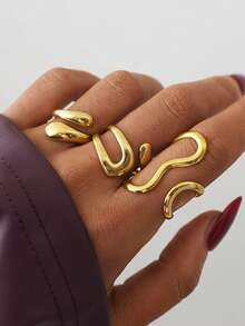 1pc/3pcs Set 18K Gold Plated Stainless Steel Rings For Women, Waterproof, Suitable For Daily Wear, Holiday Gift - Gold - View 2