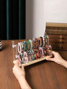 1pc Acrylic & Wooden Bracelet Display Stand, Jewelry Display Rack, Tabletop Bracelet, Watch, Earring & Ring Organizer - Multicolor - View 3
