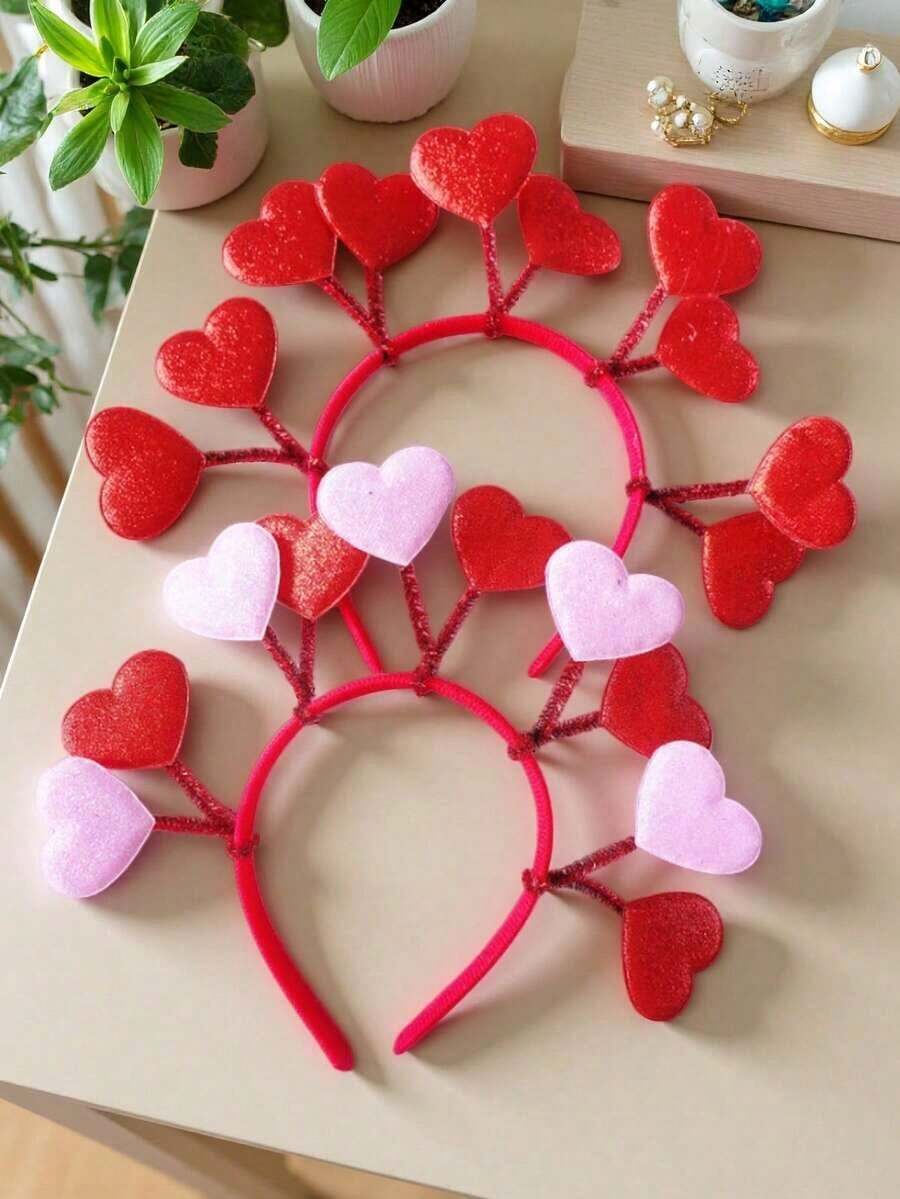 1pc High-Quality Valentine's Day Headband, Heart-Shaped Hair Hoop, Wedding Atmosphere Decor, Valentine's Party Supplies, Bridal/Bridesmaid Headpiece - 多種愛情模式 - 查看 1