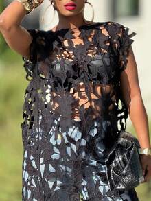 Women's Elegant Cutout Sleeveless Dress: Asymmetric Hem -  For Daily, Commute, Travel & Outings - Black - View 4