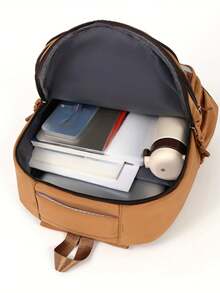 New Fashionable Cartoon Carpe Diem Backpack, High-Quality, Durable, Casual, Versatile, Simple Design, Suitable For School/Campus Style - Brown - View 2