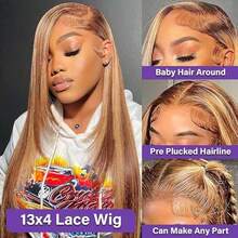 36 Inch Honey Blonde Ombre Lace Front Wig Human Hair Brazilian Virgin Straight Lace Front Wigs Human Hair 250% Density Colored Human Hair Wig 13x4 HD Lace Frontal Wig For Women 4/27 Colored Pre Plucked With Baby Hair - S4/27 - 查看 4