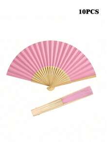 1/5/10/20pcs Retro Handheld Folding Paper Fans, Portable Bamboo Fans, Perfect Summer Accessory To Keep Cool And Fashionable, Suitable For Parties And Events - Pink - View 11