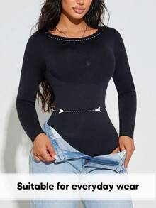 1pc Women's Long Sleeve Tummy Control Lift Bust Bodysuit