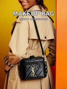 YSL Women's Black Square Shoulder Bag With Gold Logo, Suitable For Casual Daily Use, Great Christmas Gift - Gold - View 2