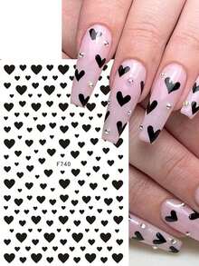 4pcs Valentine's Day Nail Art Stickers, Red White Black Heart Pattern, Sliding Style Holiday Stickers, Romantic Gift, Women DIY Nail Art Accessories & Decorations Nails Nail Supplies - Multicolor - View 4