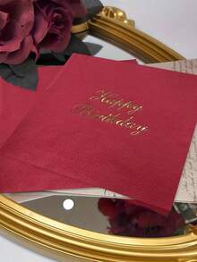 20/1pc Disposable Napkins, 10*10 Inch Placemat, "Happy Birthday" Printed, Red Napkins For Ramadan, Happy Birthday, Family, Valentine's Day, Restaurant Kitchen, Birthday Party - Multicolor - View 6