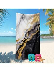 速干超细纤维沙滩巾 - 轻便，黑色大理石纹，适合游泳和旅行，可机洗 - 彩色 - 查看 11