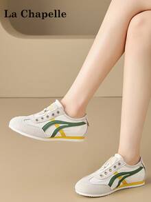 1双 La Chapelle 女士厚底系带软底休闲鞋，低帮户外平底鞋，圆头低跟纯色优雅软底徒步鞋，适合学生毕业照，女士低帮皮质运动鞋 - 米綠色 - 查看 7