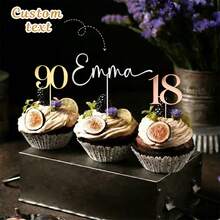Personalisierte Acryl Geburtstagskuchen Dekorations-Plakette, personalisierter Acryl Geburtstagskuchen Aufsatz, Jahrestags-Dessert Anhänger, individuell anpassbares Alter, Nummer und Name Kuchen Dekorations-Plaketten-Set, Acryl Kuchen Anhänger, geeignet für Geburtstagsjahre: 1, 16, 18, 21, 30, 40, 50, 60, 70, 80, 90, 100 - Verschiedenfarbig - Übersicht 1