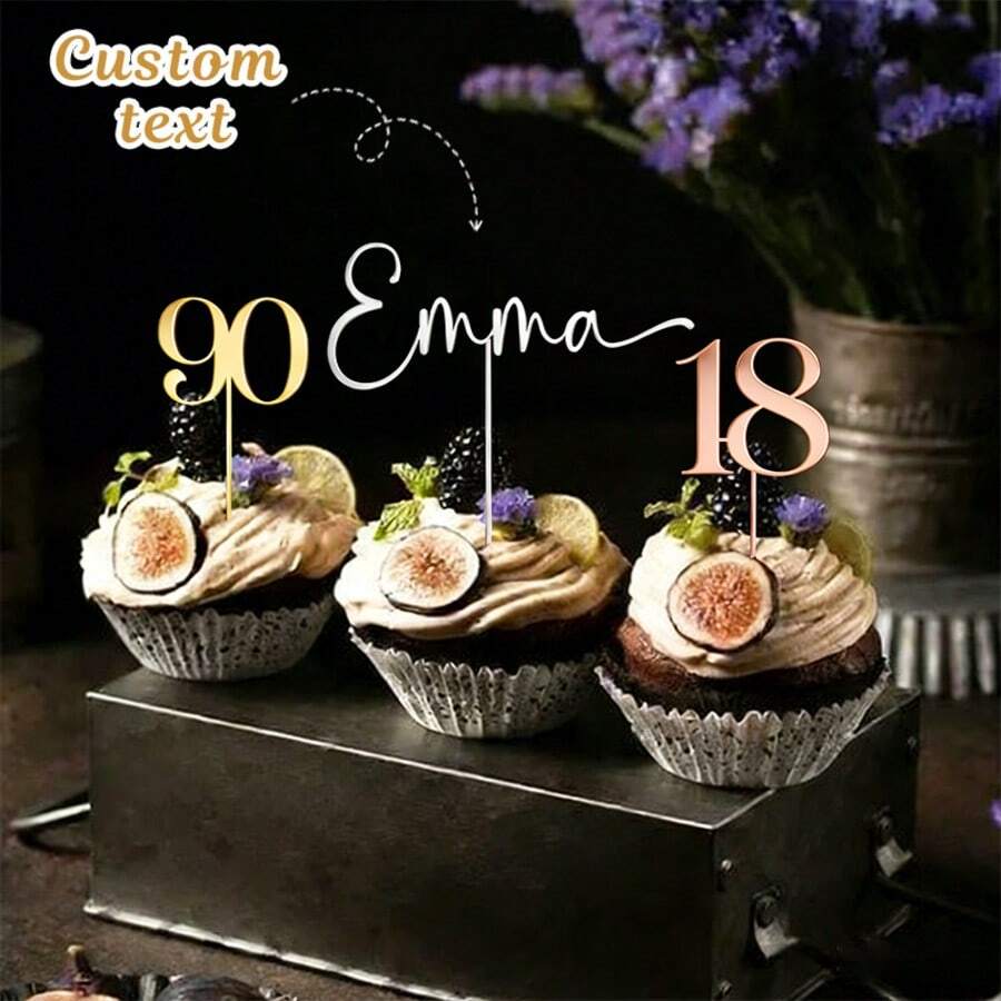 Personalisierte Acryl Geburtstagskuchen Dekorations-Plakette, personalisierter Acryl Geburtstagskuchen Aufsatz, Jahrestags-Dessert Anhänger, individuell anpassbares Alter, Nummer und Name Kuchen Dekorations-Plaketten-Set, Acryl Kuchen Anhänger, geeignet für Geburtstagsjahre: 1, 16, 18, 21, 30, 40, 50, 60, 70, 80, 90, 100 - Verschiedenfarbig - Übersicht 1