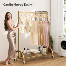 MISSLO - Perchero de ropa resistente con ruedas para colgar ropa abrigos ropa vestido - Dorado - Ver 4