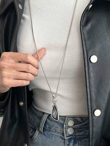 1pc Bohemian Style Asymmetrical Geometric Acrylic Rhinestone Embellished Fashion Necklace, Luxurious Casual Everyday Necklace For Women, Party, Vacation, Versatile Metallic Faux Jewelry Gift - Necklace - View 4