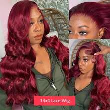 30 Inch 99j Burgundy Wig Human Hair 250% Density Body Wave Lace Front Wigs Human Hair Glueless 13x4 HD Transparent Lace Frontal Wig Burgundy Wine Red Colored Body Wave Wig Pre Plucked With Baby Hair No Shedding & Easy Maintenance - S99J - 查看 9
