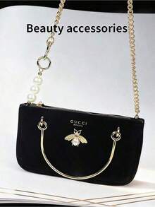 Medium Velvet Chain Crossbody Cosmetic Bag, Fashionable Handbag For Daily Use, Elegant Gift - GUCCIBAG-RED-BEE - 137881975 - View 5