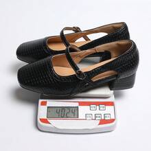 百搭厚底凉鞋，复古编织镂空绑带方头玛丽珍鞋，时尚办公服饰 - 黑色 - 查看 11