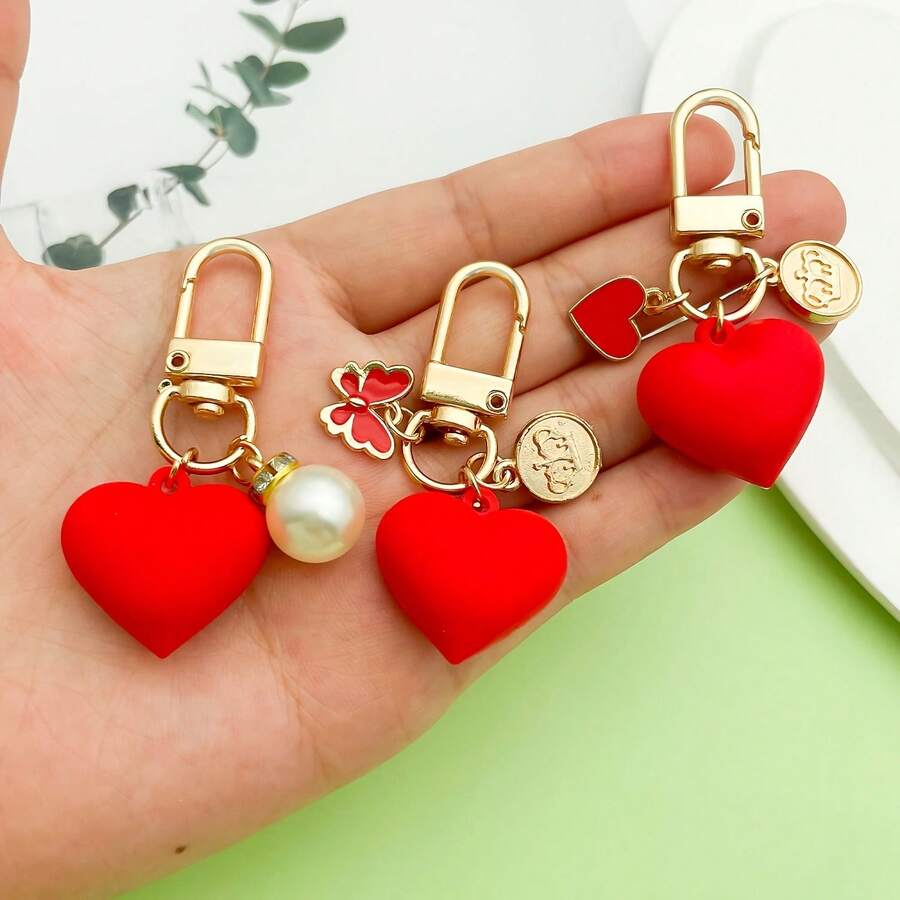 1pc Big Red Heart Shaped Keychain, Bag Charm, Car Key Chain, Suitable For Valentine's Day, Thanksgiving, Mother's Day Gifts, Wallet Pendant - Multicolor - View 1