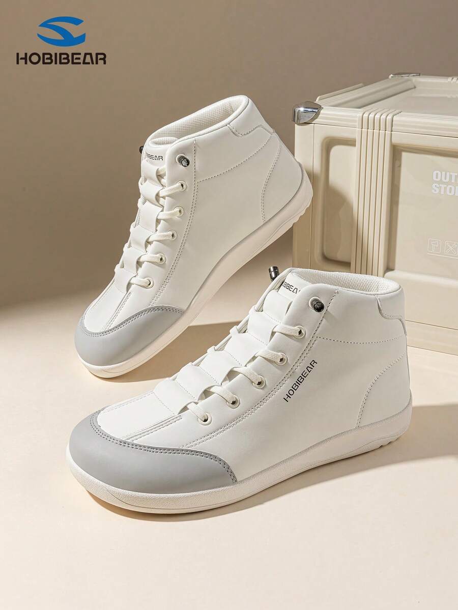 HOBIBEAR New Men's Sports Shoes, High-Top Leather Upper Wide Toe Barefoot Shoes, Fashionable Minimalist Slip-On - Light Grey - View 1