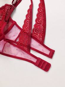 Bộ áo ngực 2 lớp không đệm viền ren đỏ gợi cảm, hai hàng khuy, gọng mềm mại, dây đeo có thể điều chỉnh - Màu Đỏ Sâu - Xem 4