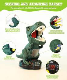 Movable Dinosaur Shooting Toy For Kids 3 4 5 6 7+ Years, 2 Air Pump Guns & 48 Foam Balls, LED Score + Spray Sound, T-Rex Target Game - Green - View 5