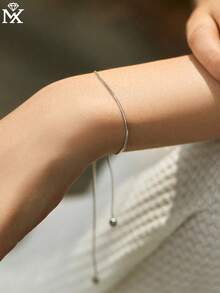 SYMFNY 1pc 925 Sterling Silver Minimalist Snake Bone Chain Adjustable Bracelet, Suitable For Women's Daily Wear, Jewelry Gift