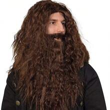 22inch Curly Wizard Hair Accessories Set - Synthetic Fiber, Brown Costume Accessories, Perfect For Men's Halloween And Christmas Roleplay - Ideal Choice - Brown - View 3