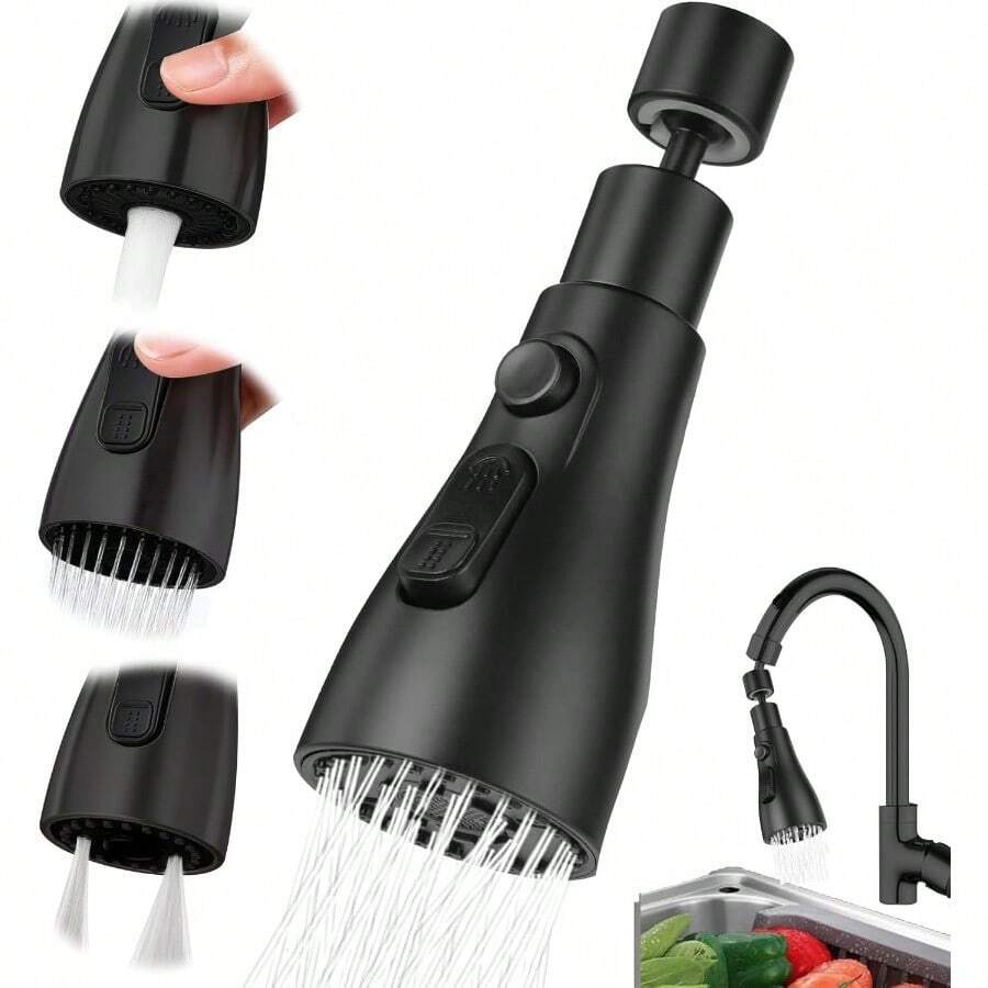 Aireador Extensor de Grifo Gi 360° Gi Grifo Extensor 3 Modos Gran Angulo Filtro De Salpicaduras Universal Filtro Grifo Cocina Negro - como en la foto - Ver 1