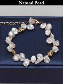 1条天然珍珠手链，淡水巴洛克珍珠手链，可调节白色珍珠手链，女士日常、假日、婚礼、派对配饰