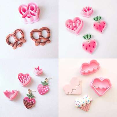 1/2/3/8Pcs Kawaii Strawberry & Heart Polymer Clay Cutters & Molds – Sweet Dessert Theme Craft Tools For DIY Earrings Jewelry Charms & Valentine Handmade Accessories