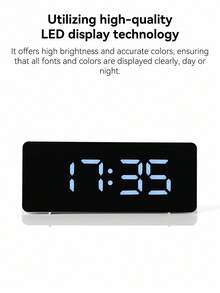 Silent Smart Mirror Alarm Clock With LED Backlit Digital Display, Desk/Bedside Decor, Temperature & Humidity Dual Display, Soft Lighting, Suitable For Office/Study, Applicable To 100 Scenarios, Batteries Not Included - Multicolor - View 6