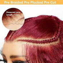 34 Inch 99J Burgundy Lace Front Wig Human Hair Brazilian Virgin Straight Lace Front Wigs Human Hair 250% Density Colored Human Hair Wig 13x4 HD Lace Frontal Wig For Women Burgundy Colored Pre Plucked With Baby Hair Natural Hairline - S99J - 查看 9
