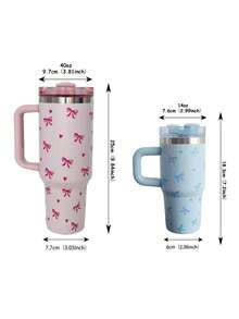 1pc 1200ml (40oz) Large Capacity Heart & Bow Themed Tumbler With Handle, Stainless Steel Vacuum Insulated Cup, Suitable For Travel, School, Office, Outdoor, Gym, Home, Great Gift For Valentine's Day, Holidays, Birthday (With Straw) - Multicolor - View 4