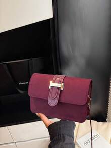 1 buah Tas Selempang Mini Suede untuk Wanita, Desain Baru Motif Buaya Timbul, Tas Bahu Warna Polos yang Modis, Musim Gugur 2026 - Burgundy - View 4